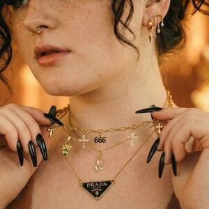 Dainty Prada Triangle Pendant Chain Cubic Zirconia Rhinestone Encrusted